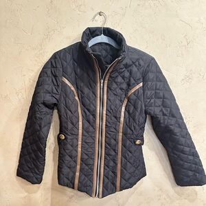 NWOT Women's Quilted Black Jacket with Tan Trim